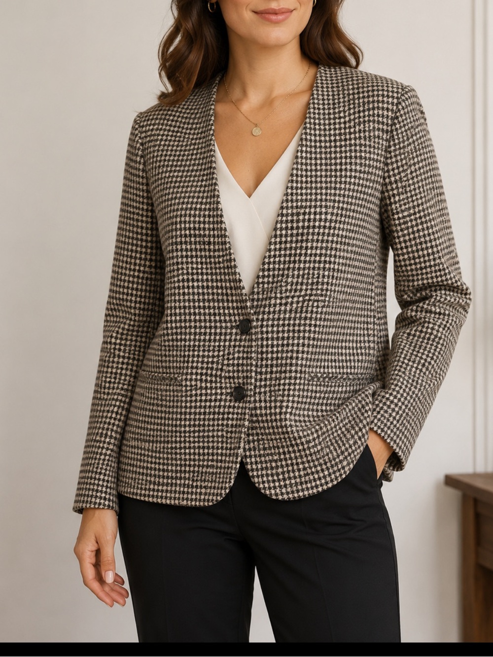 Vintage Koret Career Wool Blend Blazer Women XL Houndstooth Made in USA